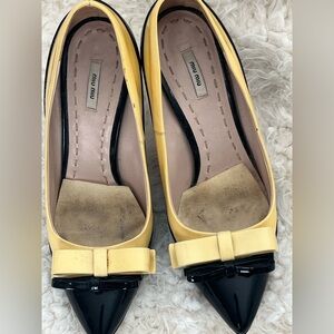 Miu Miu Yellow and Black Flats with Bow